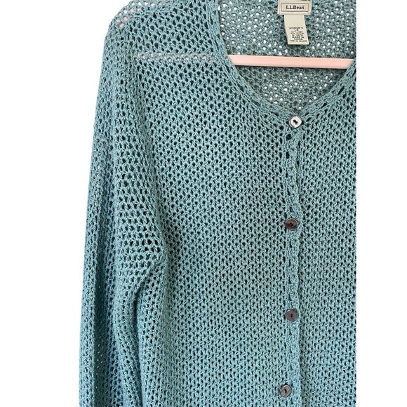 L.L. Bean Vintage Grandma Open Knit Cardigan Womans Size‎ Large Linen Cotton - Picture 2 of 7